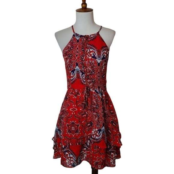 Parker Red Silk Halter Neck Fit & Flare Dax Mini Dress XS NWT - Picture 2 of 9